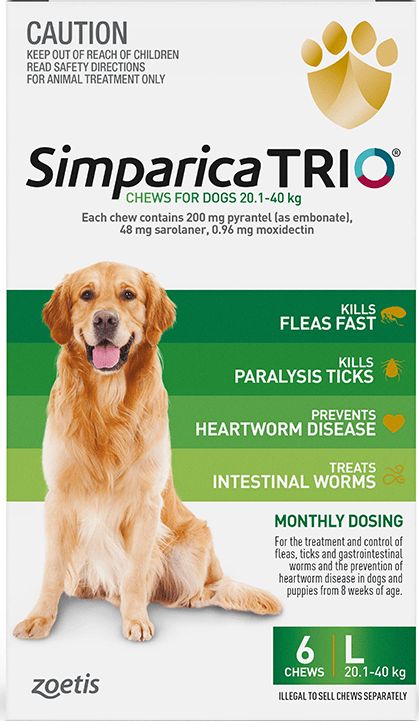 Simparica TRIO For Large Dogs 44 88 Lbs GREEN 3 Tablets 61 simparica-trio-chews-for-medium-dog-10-1-20kg-blue-3pk-woolworths